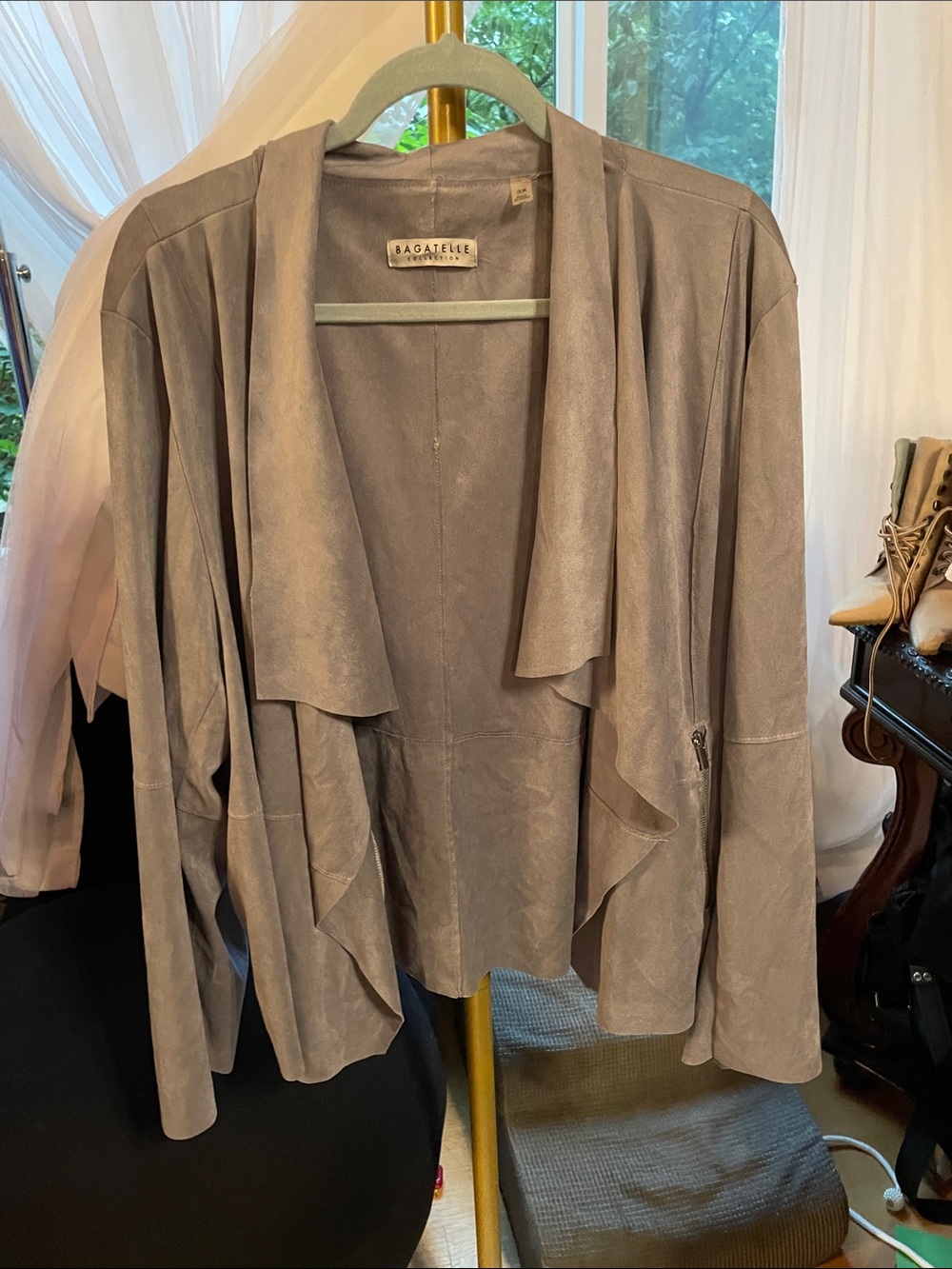 bagatelle Soft Gray Suede-Style Draped Blazer